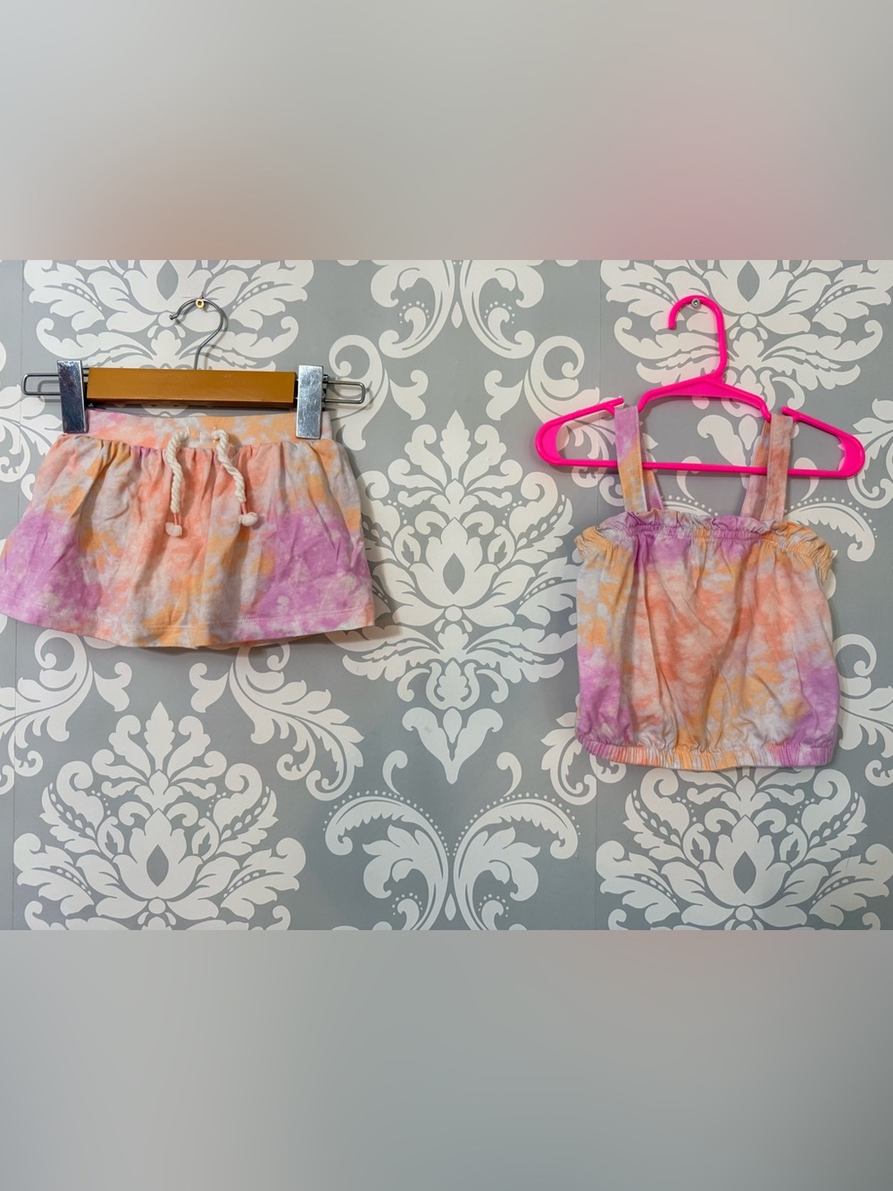 💫4/$25 • Osh Kosh Tie-Dye Pink & Orange Girls Cotton Skort and Tank Set